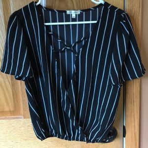 Black and white cross top blouse